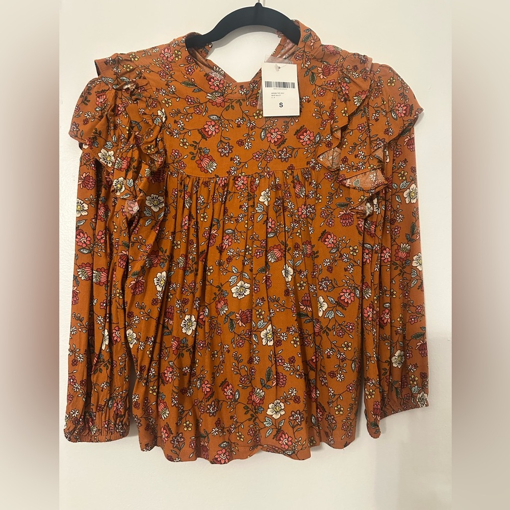 Floral Ruffle Women's Top - Orange